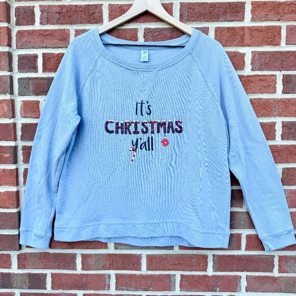 New Directions Sweatshirt Womens Medium Gray It's Christmas Y'all Graphic - Picture 1 of 8